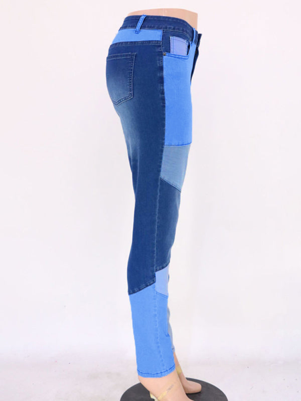 Women's Two-color Stitching High Waist Skinny Jeans