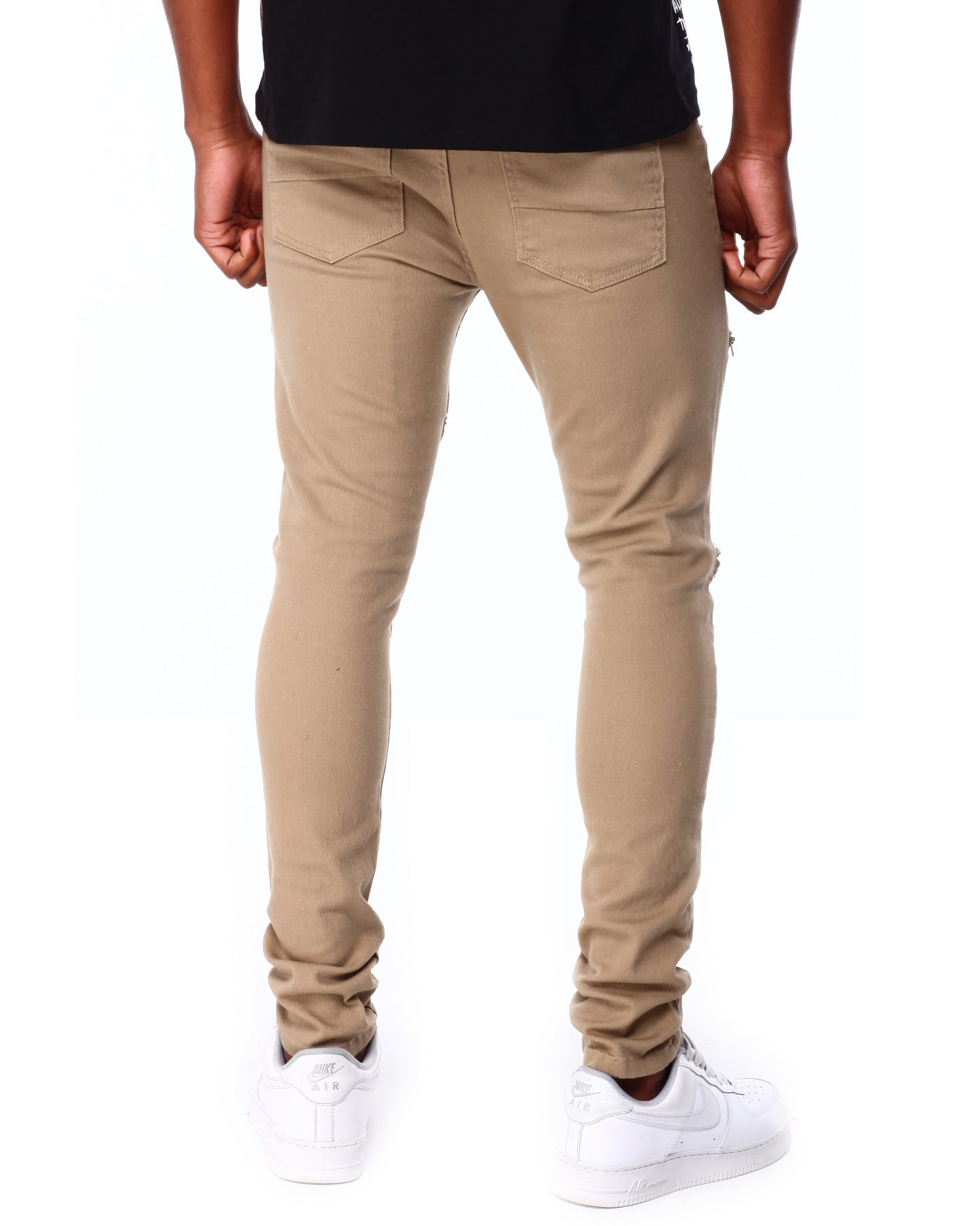 Fashion Bull Denim Pants with Zippers (Khaki)