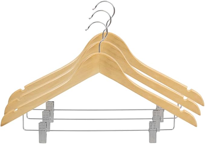 Home Signature Wood Hangers with Metal Clips 3 Pack