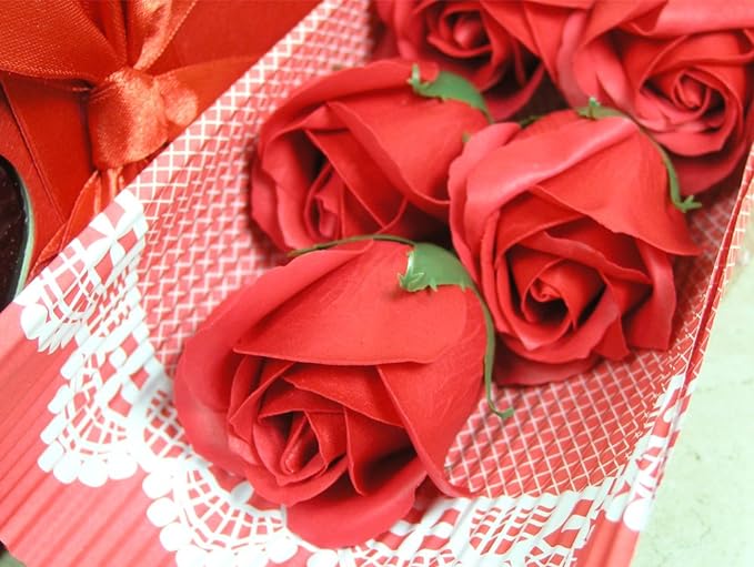 Artificial Rose Bouquet-Set of 3 Red Roses-Gift Boxed with a Red Bow