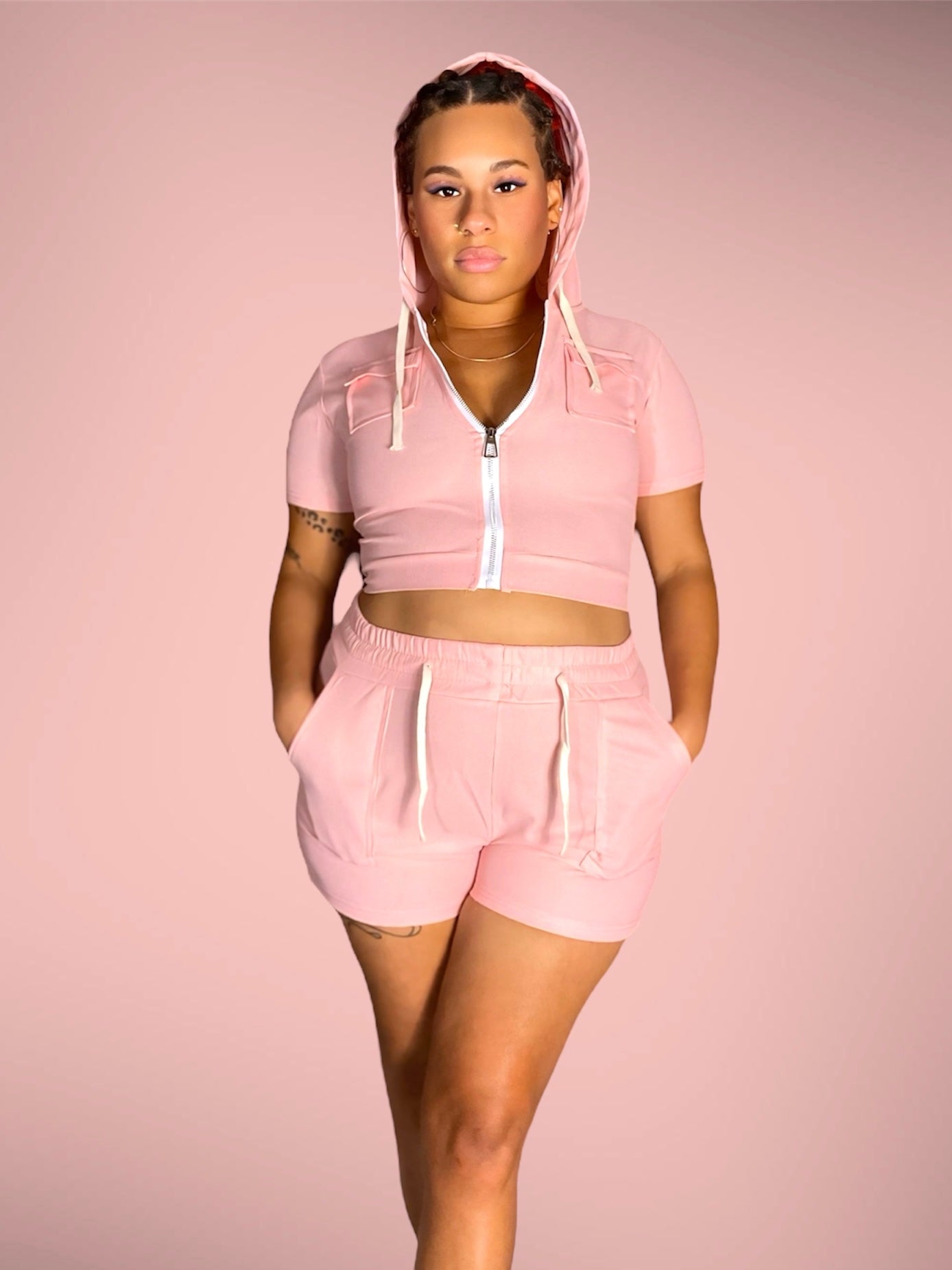 Women’s Two Piece Crop Top Hoodie And Shorts Birthday Set