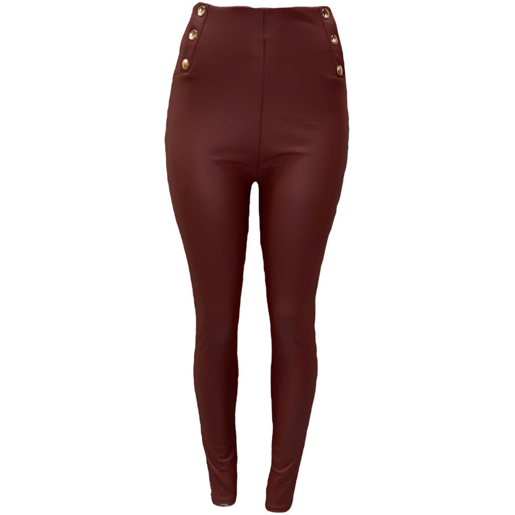 Stretchy Faux Leather Mid Waist Pants