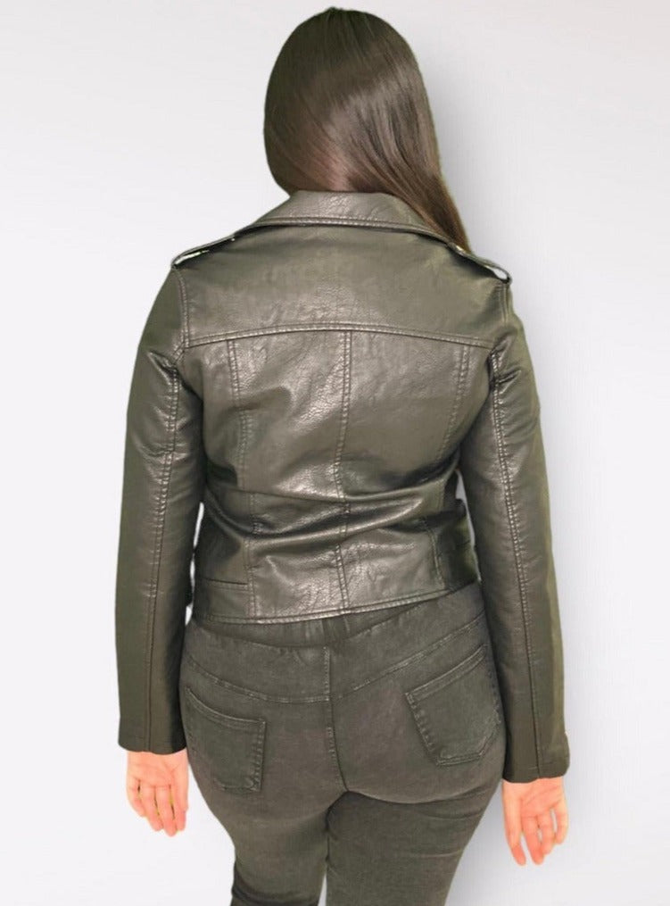 Women's PU Leather Biker Jacket (Black)