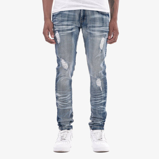 Dark Blue Jeans With Rips And Stretch