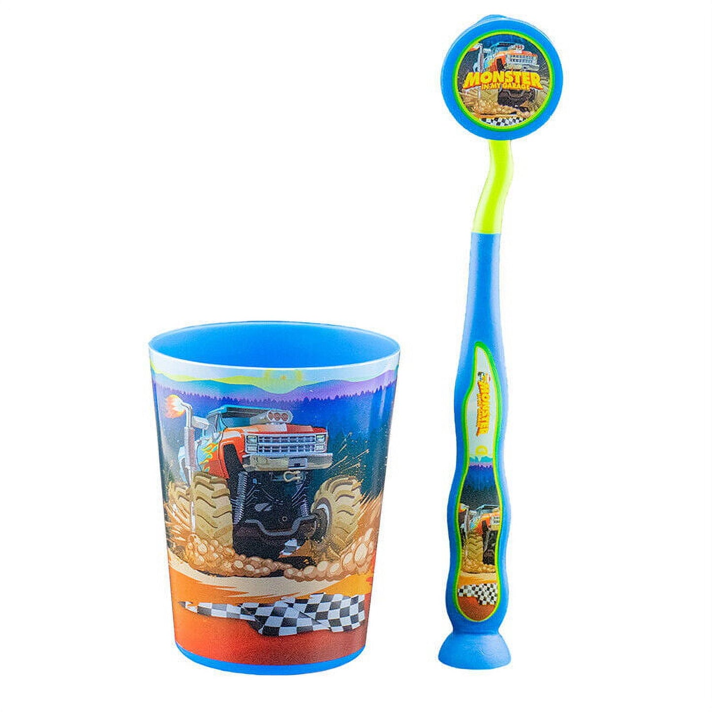 Monster In My Garage 3-Piece Kids Toothbrush Set Travel Kit