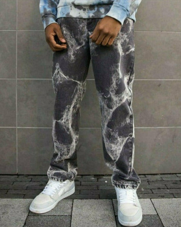 Men's Loose Fit Marble Printed Jeans
