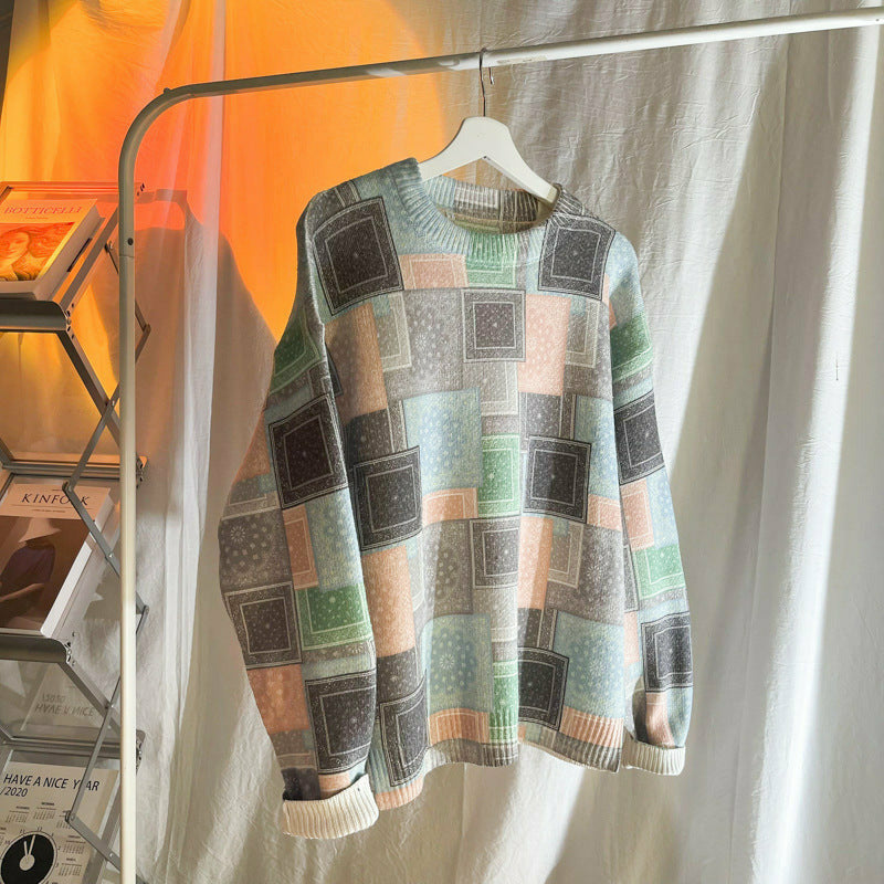 Men's Bandana Print Color Block Knit Sweater